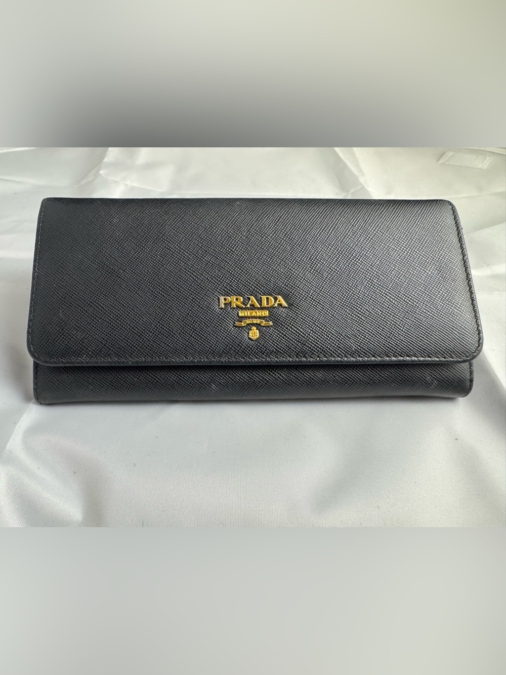 Prada Black Saffiano Leather Wallet with Gold Logo